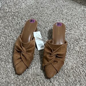 NWT Splendid Lanis Caramel Brown Knot Genuine Suede Heeled Pointed Toe Mules